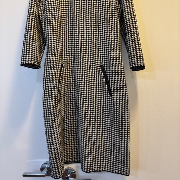 Lauren Ralph Lauren Houndstooth Sheath Dress Small Faux Leather Trim Black White - Picture 2 of 10